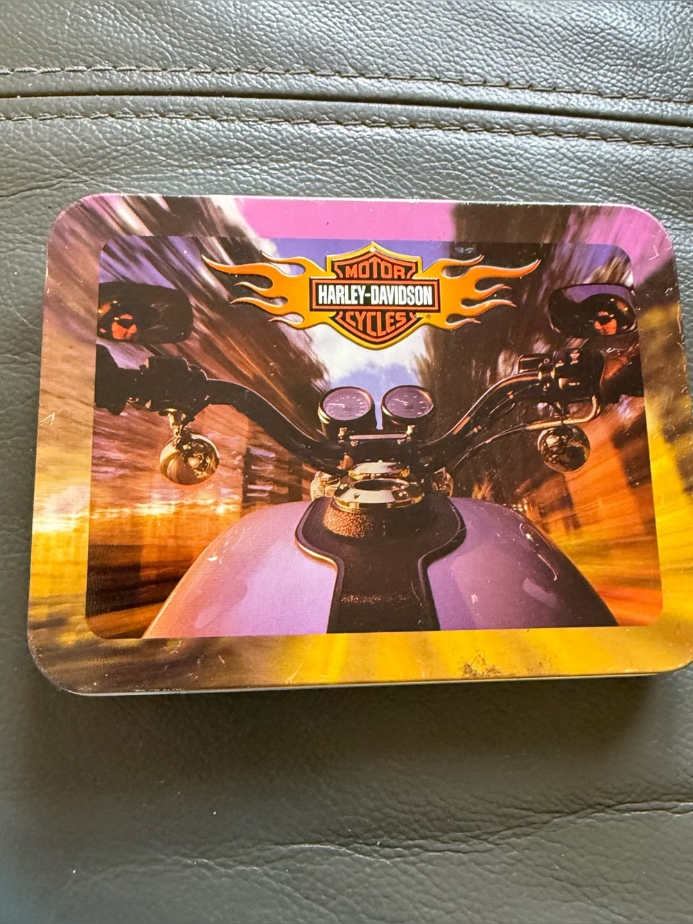 Harley-Davidson Motorcycle Tin Box with two sets of cards